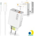 Carregador de Celular Turbo 45W PD USB com Cabo Lightning 1M Lehmox - LE-405 A+IOS