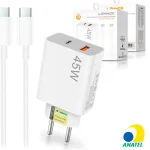 Carregador de Celular Turbo 45W PD USB com Cabo Type-C 1M LEHMOX
